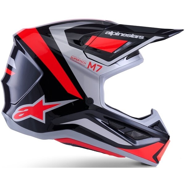 Casca cross-enduro ALPINESTARS SUPERTECH S-M7 RISE ECE06 S Negru/Argintiu/Rosu fluo, 3