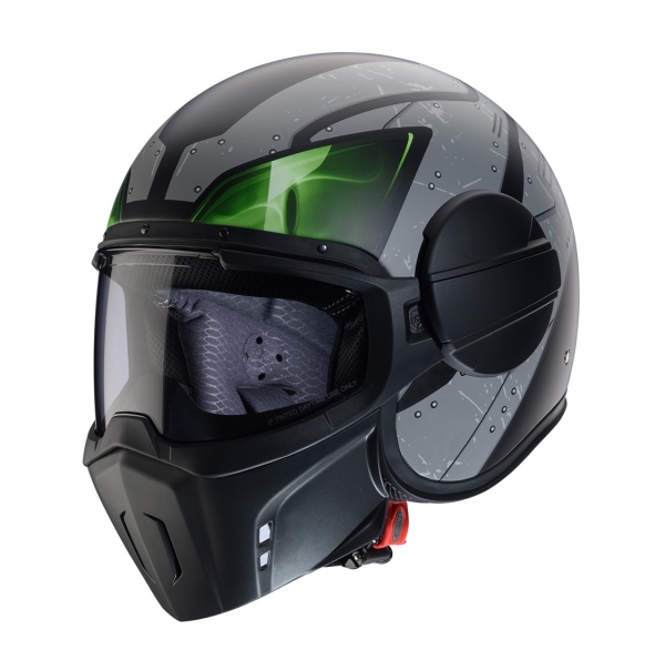 Casca Caberg model Ghost X Vyrus P7 negru/gri/verde fluor mat - fibra de sticla - omologare noua ECE 22.06 - Negru/gri/verde fluor mat , S (55/56cm), 5