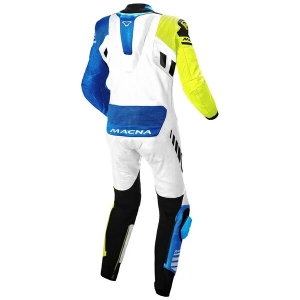 Combinezon de piele 1 piesa MACNA TRACKTIX 50 Negru/Alb/Galben Fluo